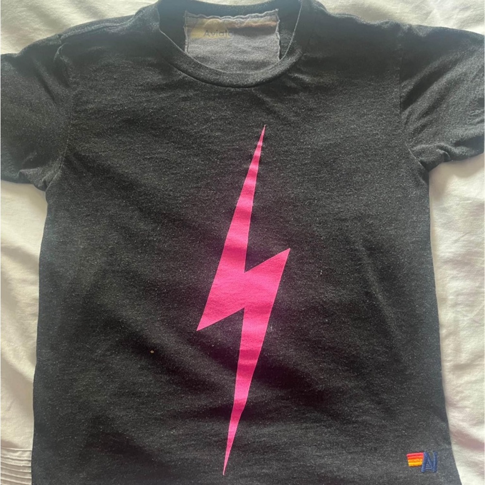 Black & Pink Lightning Bolt Tee - Short Sleeve